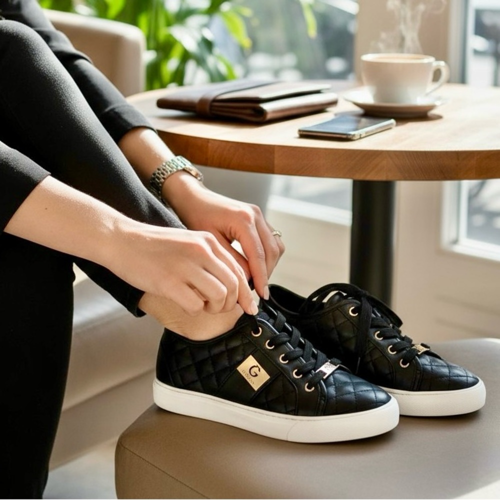 G by Guess Quilted Black Sneakers with Gold Hardware Size 6 - versatility!